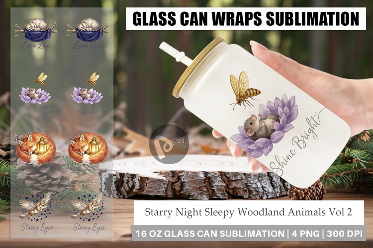 Sleepy Woodland Animals Glass Can