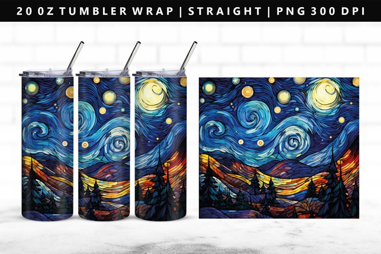 Starry Night 20oz Tumbler Wrap | Sublimation PNG Design
