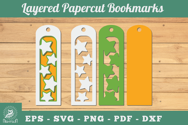 Stars 3D Papercut Bookmarks SVG