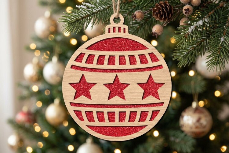 Stars Christmas Bauble SVG Laser Cut Wood Decoration example image 1
