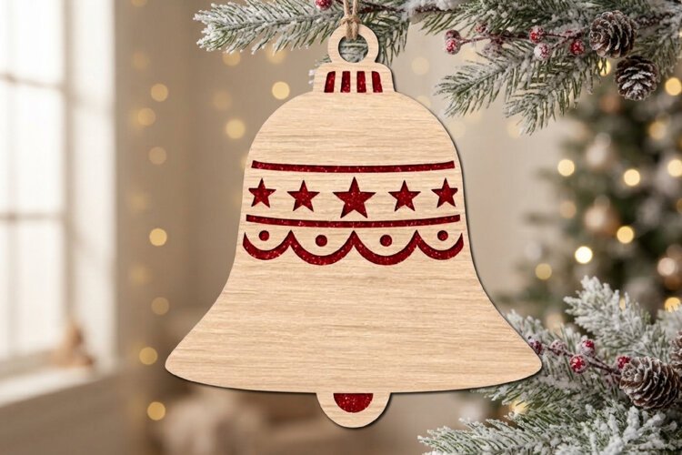 Stars Christmas Bell Ornament SVG Laser Cut File example image 1