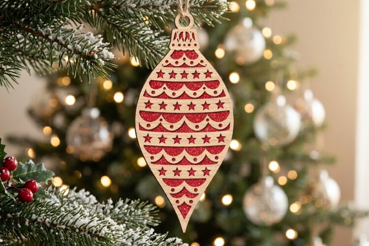 Stars Christmas Ornament SVG Laser Cut, Holiday Decor File example image 1