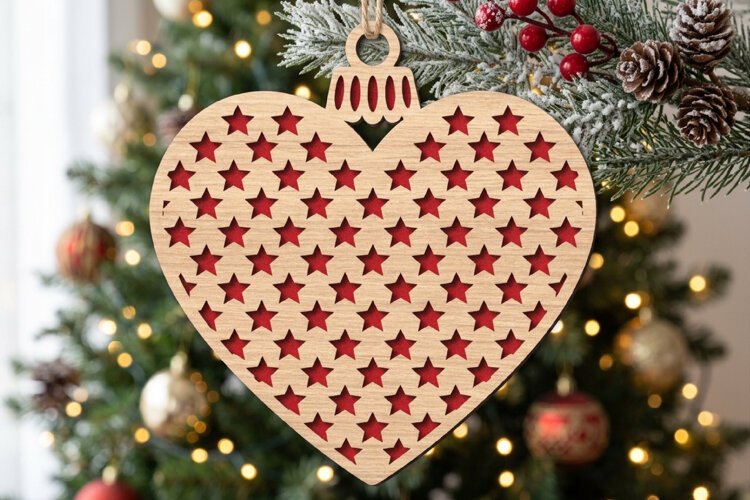 Stars Heart Christmas Ornament SVG Cut File example image 1