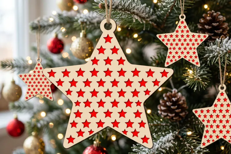 Stars Pattern Christmas Star SVG Laser Cut Ornament