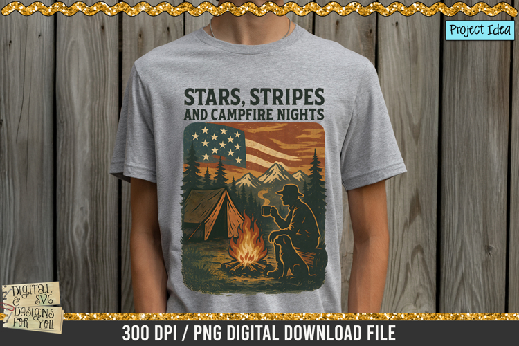 Stars Stripes Campfire Nights PNG | Camping Quote