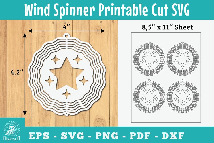 Stars Wind Spinner Printable Cut SVG example image 1