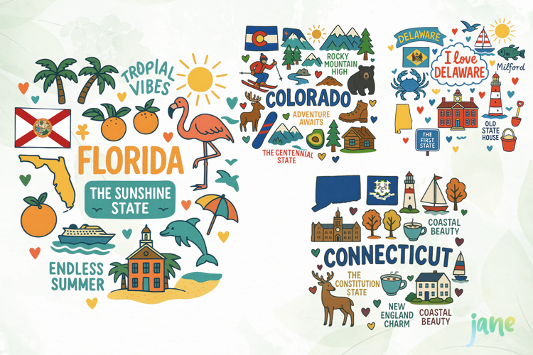 State Doodle Sublimation Clipart