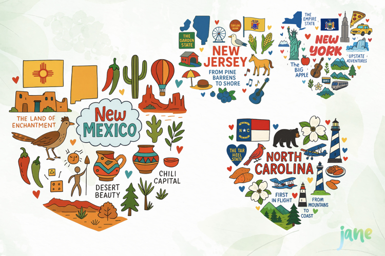 State Doodle Sublimation Clipart