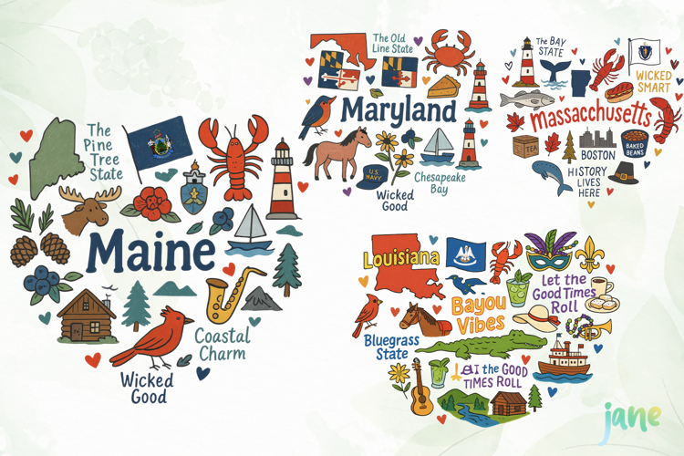State Doodle Sublimation Clipart
