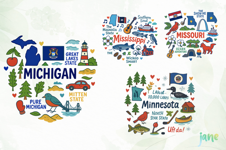 State Doodle Sublimation Clipart