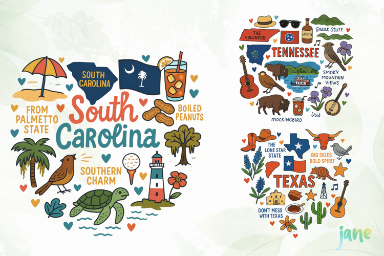 State Doodle Sublimation Clipart