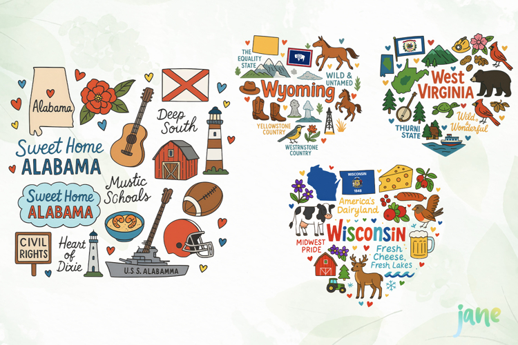 State Doodle Sublimation Clipart