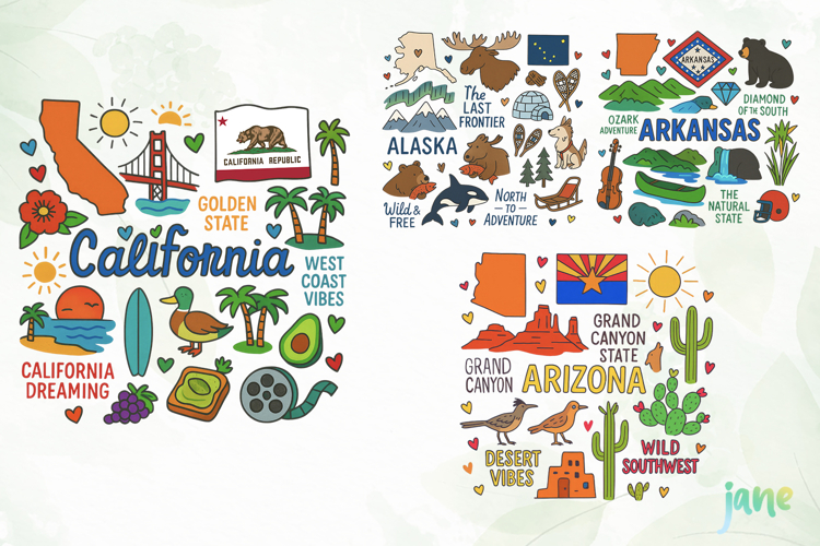 State Doodle Sublimation Clipart