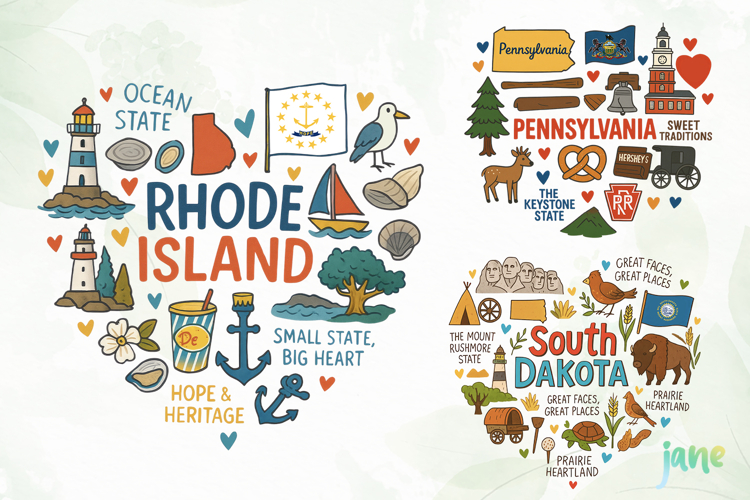 State Doodle Sublimation Clipart