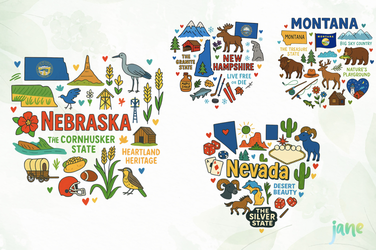 State Doodle Sublimation Clipart