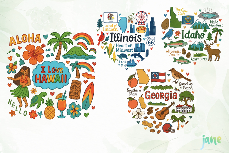 State Doodle Sublimation Clipart