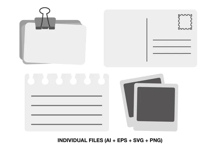 Stationery Clipart with Memo Cards, Postcard & Photo Frames