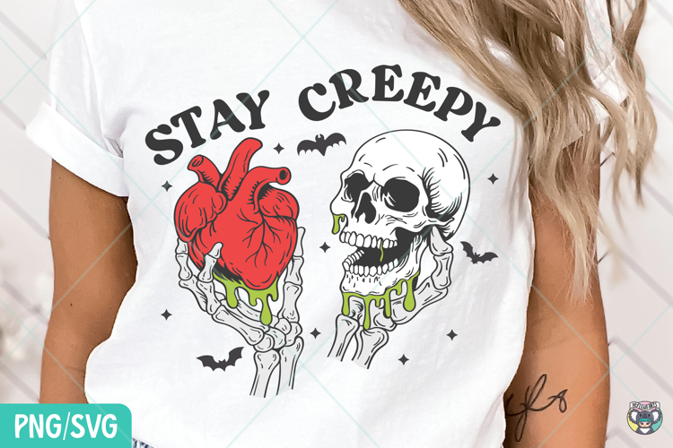 Stay Creepy Png, Retro Dripping Heart Halloween Png