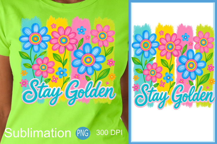 Summer Vibes PNG, Stay Golden Floral Sublimation Design example image 1