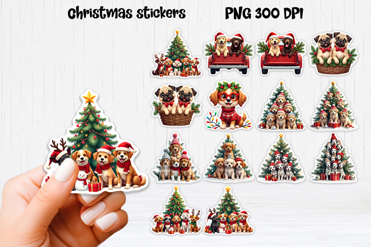 Christmas dog stickers | Printable Christmas sticker PNG