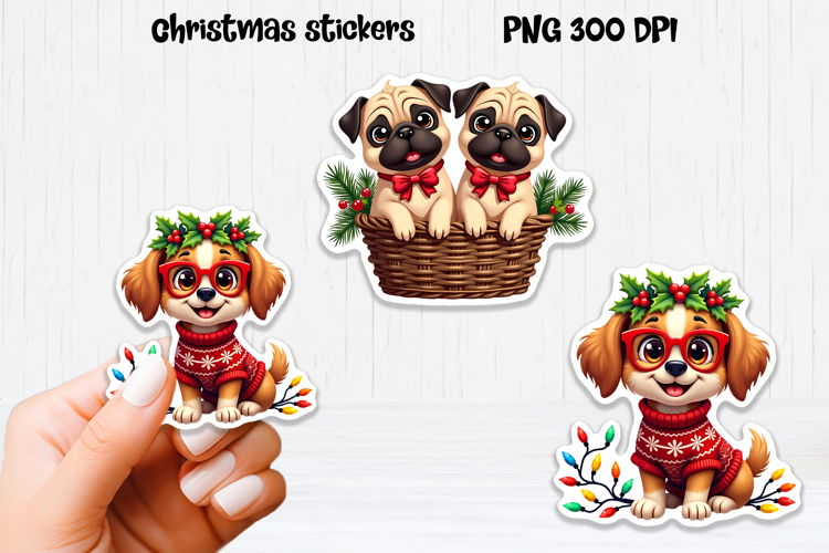 Christmas dog stickers | Printable Christmas sticker PNG