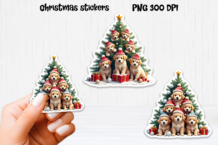 Christmas dog stickers | Printable Christmas sticker PNG