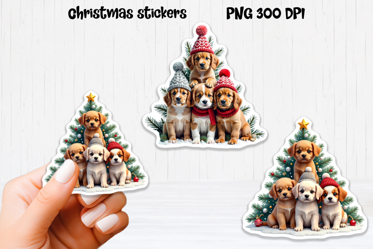 Christmas dog stickers | Printable Christmas sticker PNG