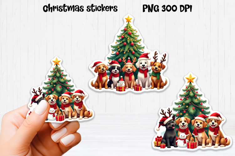 Christmas dog stickers | Printable Christmas sticker PNG