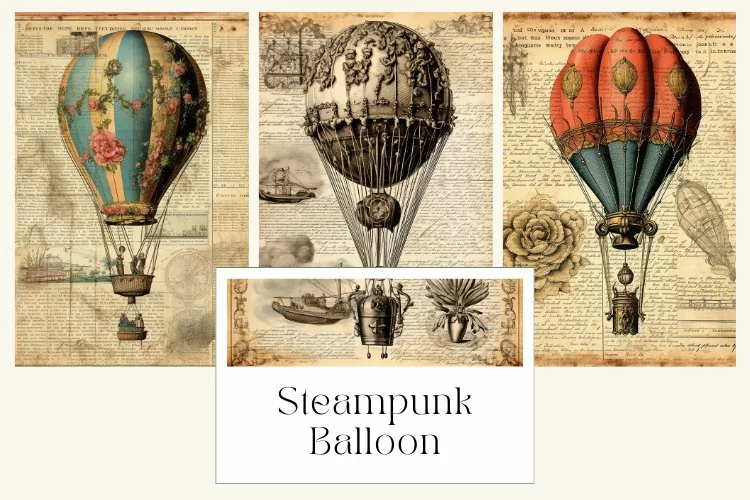 Steampunk Balloon Vintage Junk Journal Page