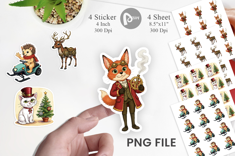 Steampunk Christmas Animals Sticker