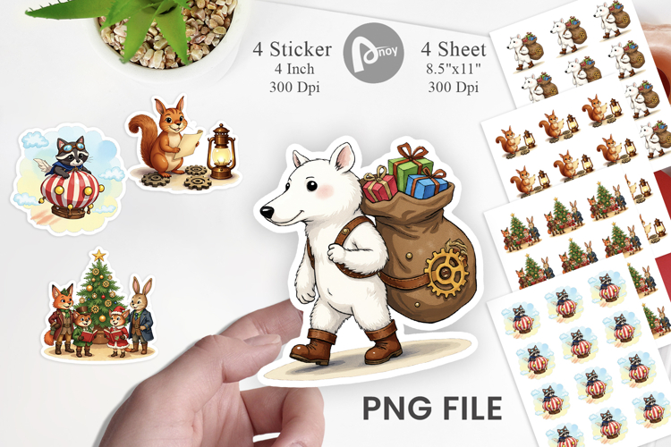 Steampunk Christmas Animals Sticker