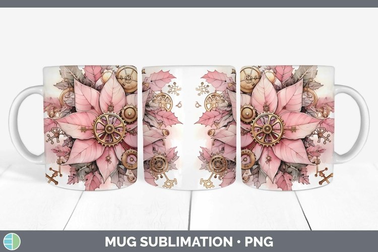 Steampunk Christmas Poinsettia Mug Wrap Sublimation Coffee C