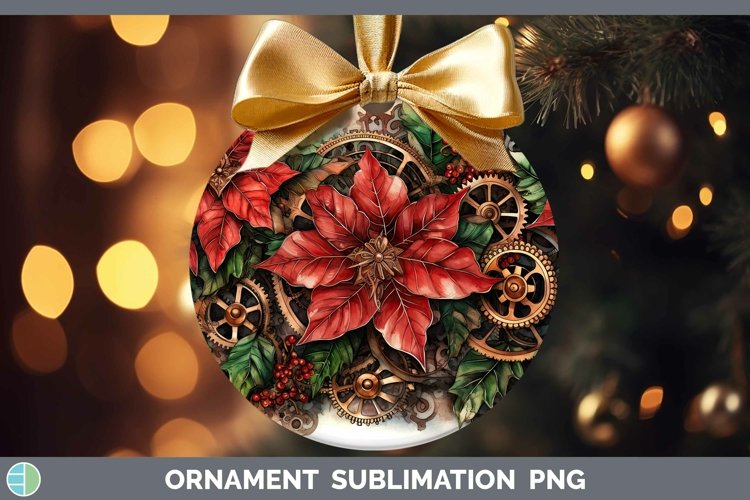 Steampunk Christmas Poinsettia Ornament Sublimation Bauble D