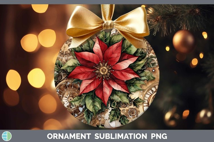 Steampunk Christmas Poinsettia Ornament Sublimation Bauble D