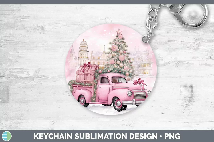 Steampunk Christmas Vintage Truck Keychain Sublimation Keyri