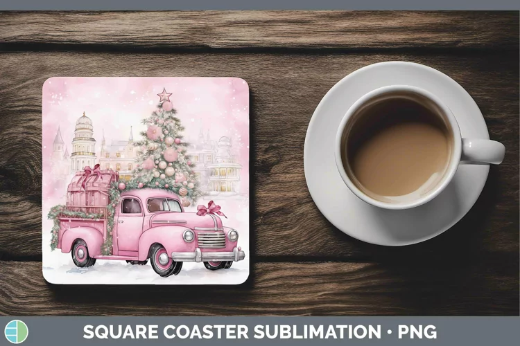 Steampunk Christmas Vintage Truck Square Coaster Sublimation