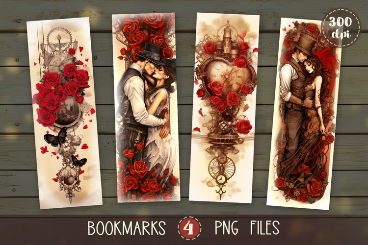 Bookmarks design - Steampunk love couple.
