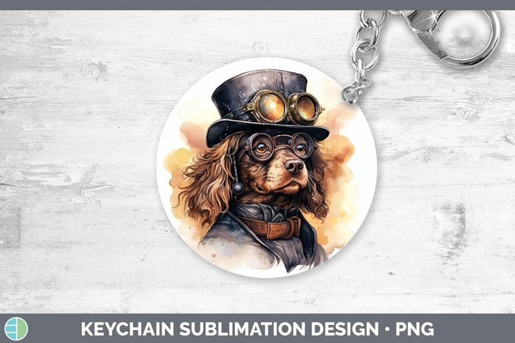 Steampunk Dog Cocker Spaniel Keychain Sublimation Keyring De