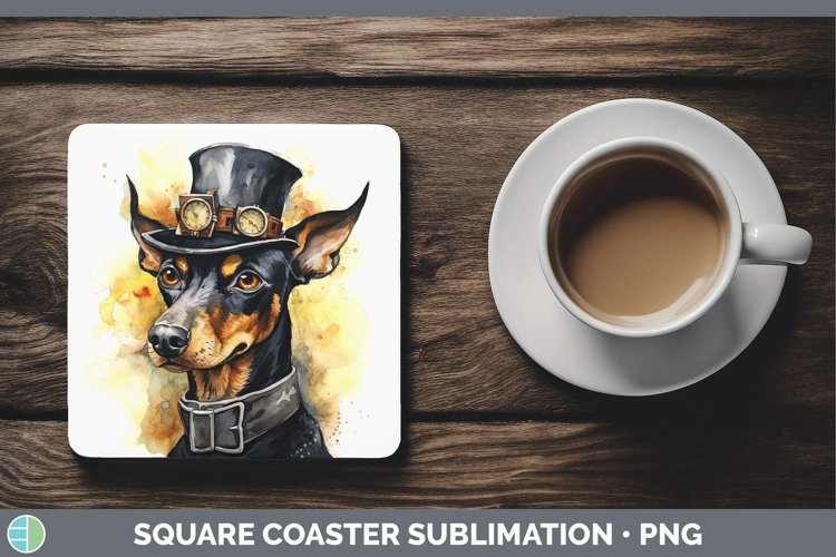 Steampunk Dog Doberman Pinscher Square Coaster Sublimation C
