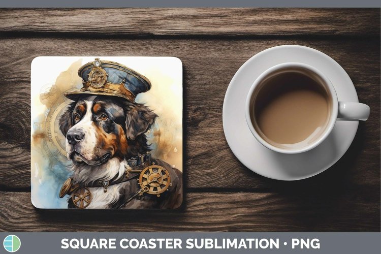 Steampunk Dog Saint Bernard Square Coaster Sublimation Coast