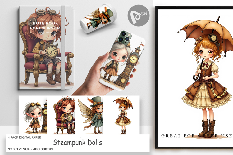 Digital Paper Steampunk Dolls