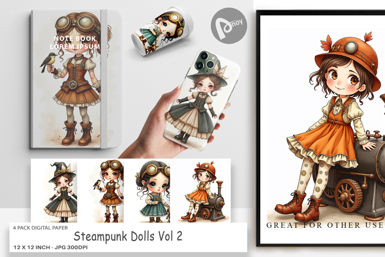 Digital Paper Steampunk Dolls