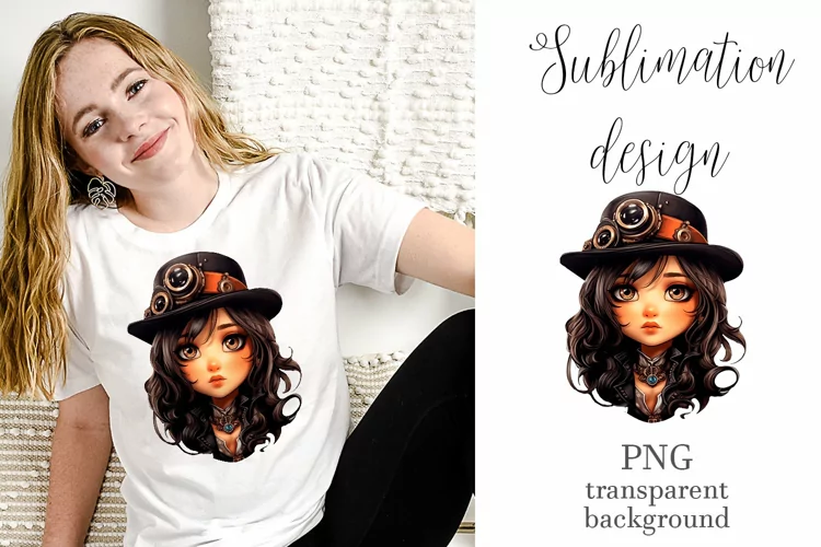 Steampunk Girls Sublimation Design, Vintage Girl PNG