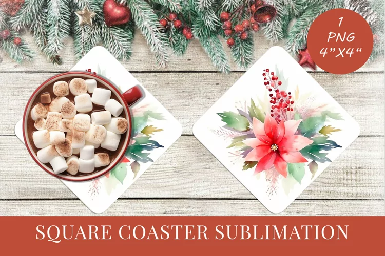 Winter Flowers Christmas coaster Square coaster Sublimation