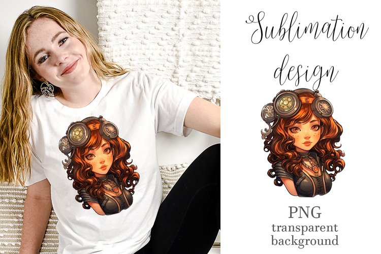 Steampunk Girls Sublimation Design, Vintage Girl PNG example image 1