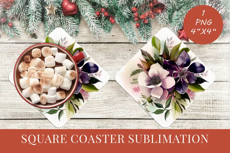 Winter Flowers Christmas coaster Square coaster Sublimation