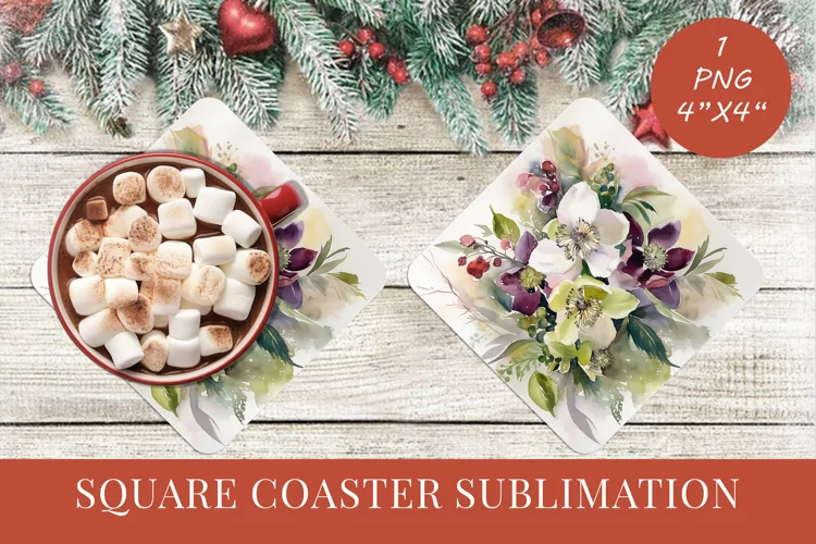 Winter Flowers Christmas coaster Square coaster Sublimation