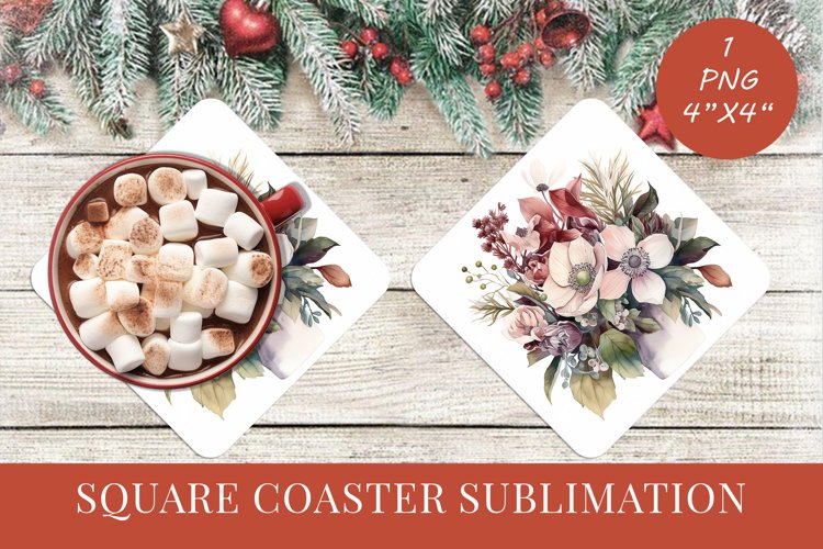 Winter Flowers Christmas coaster Square coaster Sublimation example image 1
