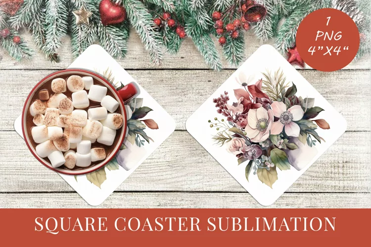 Winter Flowers Christmas coaster Square coaster Sublimation