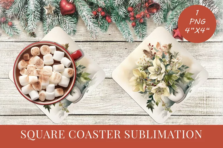 Winter Flowers Christmas coaster Square coaster Sublimation